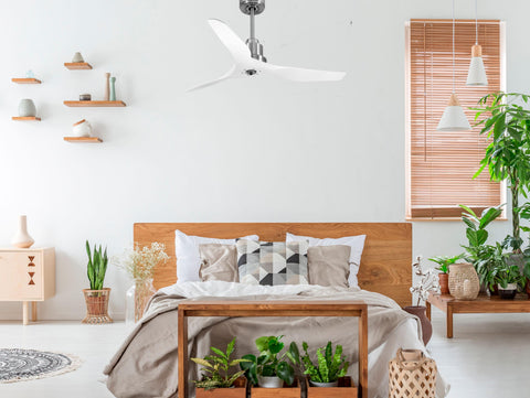 Ventilador de techo Reversible Termostato Dimable Wifi Motor DC Techos Inclinados Mando a Distancia Luz tres tonos Adaptador 2/3 Aspas Hypersilence Memoria 2