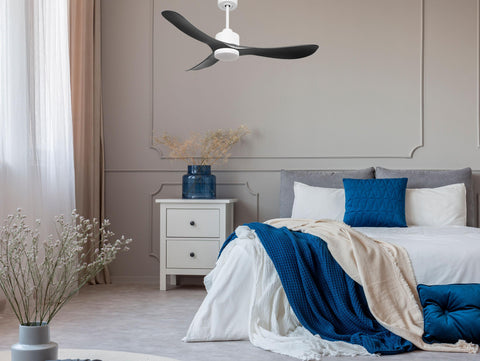 Ventilador de techo Reversible Termostato Dimable Wifi Motor DC Techos Inclinados Mando a Distancia Luz tres tonos Hypersilence Memoria 7