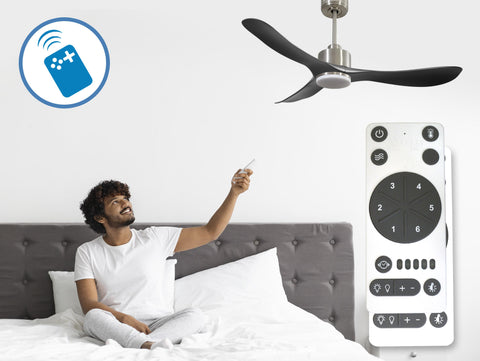 Ventilador de techo Reversible Termostato Dimable Wifi Motor DC Techos Inclinados Mando a Distancia Luz tres tonos Hypersilence Memoria 2