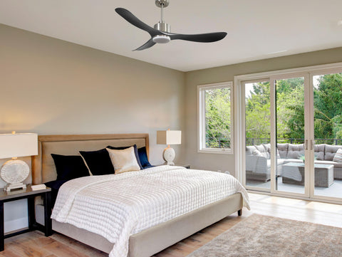 Ventilador de techo Reversible Termostato Dimable Wifi Motor DC Techos Inclinados Mando a Distancia Luz tres tonos Hypersilence Memoria 7