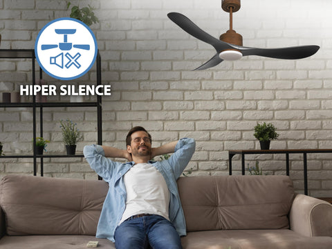 Ventilador de techo Reversible Termostato Dimable Wifi Motor DC Techos Inclinados Mando a Distancia Luz tres tonos Hypersilence Memoria 6