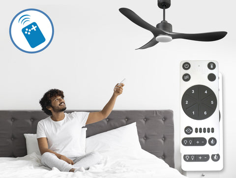 Ventilador de techo Reversible Termostato Dimable Wifi Motor DC Techos Inclinados Mando a Distancia Luz tres tonos Hypersilence Memoria 4