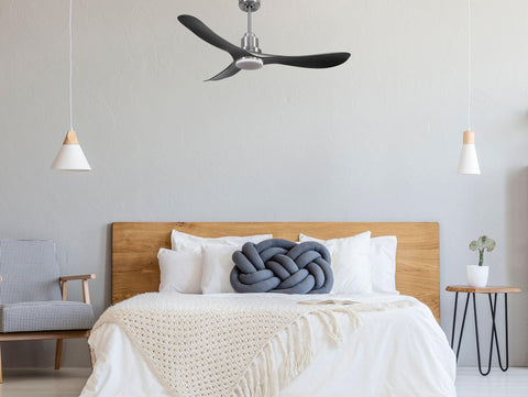 Ventilador de techo Reversible Termostato Dimable Wifi Motor DC Techos Inclinados Mando a Distancia Luz tres tonos Hypersilence Memoria 3