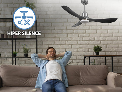 Ventilador de techo Reversible Termostato Dimable Wifi Motor DC Techos Inclinados Mando a Distancia Luz tres tonos Hypersilence Memoria 7