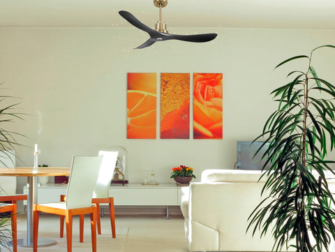 Ventilador de techo Reversible Termostato Dimable Wifi Motor DC Techos Inclinados Mando a Distancia Luz tres tonos Hypersilence Memoria 2