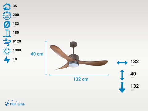 Ventilador de Techo Ultra silencioso de bajo consumo DC TogianD132C02LED65459