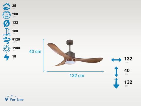 Ventilador de Techo Ultra silencioso de bajo consumo DC TogianD132C02LED65460