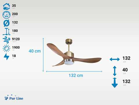 Ventilador de Techo Ultra silencioso de bajo consumo DC TogianD132C02LED65834