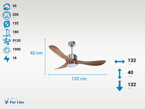 Ventilador de Techo Ultra silencioso de bajo consumo DC TogianD132C02LED66586