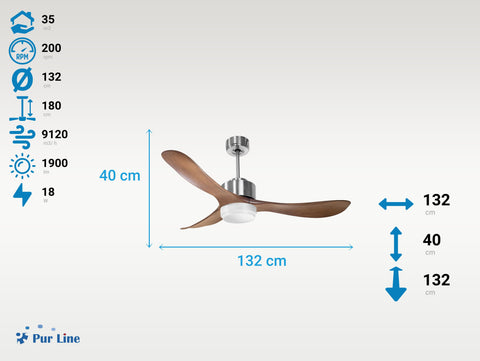 Ventilador de Techo Ultra silencioso de bajo consumo DC TogianD132C02LED66588