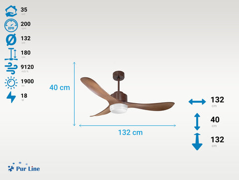 Ventilador de Techo Ultra silencioso de bajo consumo DC TogianD132C02LED66977
