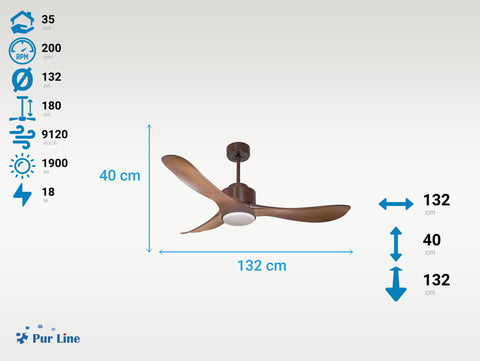 Ventilador de Techo Ultra silencioso de bajo consumo DC TogianD132C02LED66978