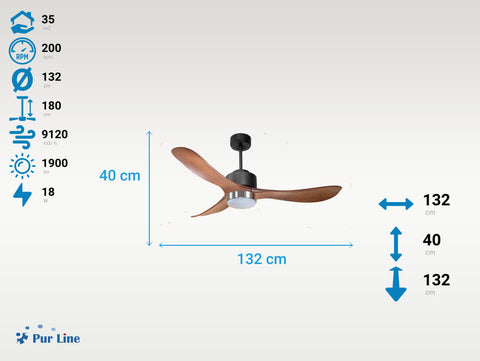 Ventilador de Techo Ultra silencioso de bajo consumo DC TogianD132C02LED70217