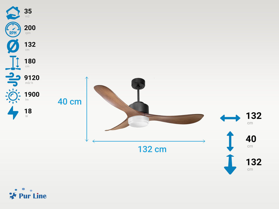 Ventilador de Techo Ultra silencioso de bajo consumo DC TogianD132C02LED70218