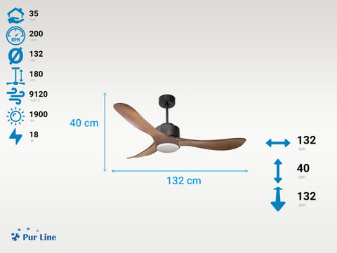 Ventilador de Techo Ultra silencioso de bajo consumo DC TogianD132C02LED70219