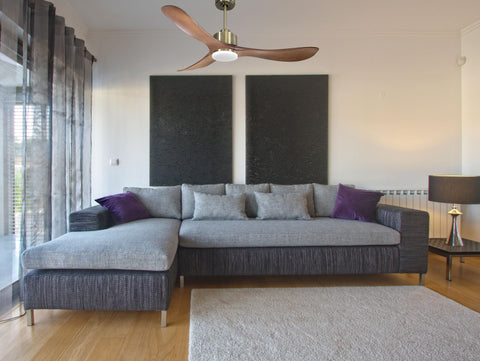 Ventilador de techo Reversible Termostato Dimable Wifi Motor DC Techos Inclinados Mando a Distancia Luz tres tonos Hypersilence Memoria 7