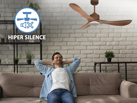 Ventilador de techo Reversible Termostato Dimable Wifi Motor DC Techos Inclinados Mando a Distancia Luz tres tonos Hypersilence Memoria 2