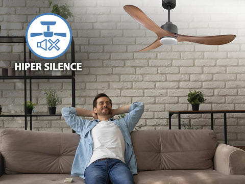 Ventilador de techo Reversible Termostato Dimable Wifi Motor DC Techos Inclinados Mando a Distancia Luz tres tonos Hypersilence Memoria 5