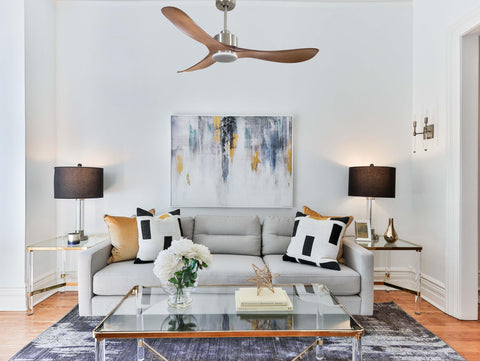 Ventilador de techo Reversible Termostato Dimable Wifi Motor DC Techos Inclinados Mando a Distancia Luz tres tonos Hypersilence Memoria 7