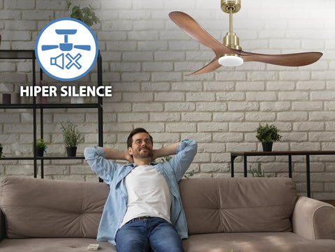 Ventilador de techo Reversible Termostato Dimable Wifi Motor DC Techos Inclinados Mando a Distancia Luz tres tonos Hypersilence Memoria 7