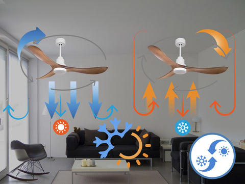 Ventilador de techo Reversible Termostato Dimable Wifi Motor DC Techos Inclinados Mando a Distancia Luz tres tonos Hypersilence Memoria 6