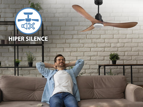 Ventilador de techo Reversible Termostato Dimable Wifi Motor DC Techos Inclinados Mando a Distancia Luz tres tonos Hypersilence Memoria 7