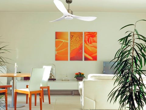 Ventilador de techo Reversible Termostato Dimable Wifi Motor DC Techos Inclinados Mando a Distancia Luz tres tonos Hypersilence Memoria 4