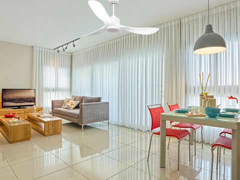 Ventilador de techo Reversible Termostato Dimable Wifi Motor DC Techos Inclinados Mando a Distancia Luz tres tonos Hypersilence Memoria 5