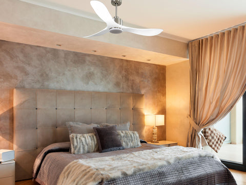 Ventilador de techo Reversible Termostato Dimable Wifi Motor DC Techos Inclinados Mando a Distancia Luz tres tonos Hypersilence Memoria 4