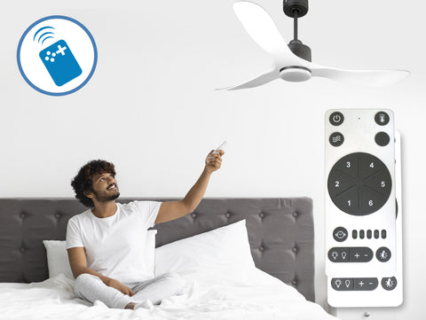 Ventilador de techo Reversible Termostato Dimable Wifi Motor DC Techos Inclinados Mando a Distancia Luz tres tonos Hypersilence Memoria 5