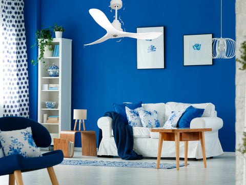 Ventilador de techo Reversible Termostato Dimable Wifi Motor DC Techos Inclinados Mando a Distancia Luz tres tonos Hypersilence Memoria 2