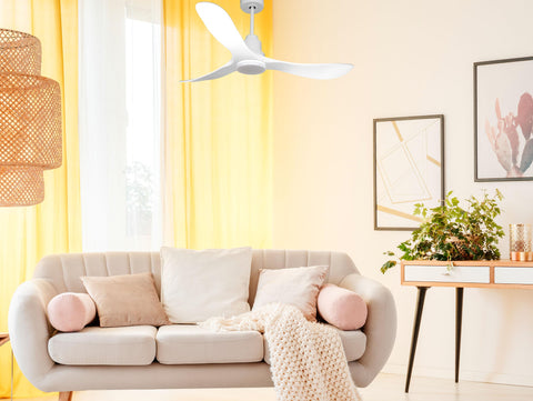 Ventilador de techo Reversible Termostato Dimable Wifi Motor DC Techos Inclinados Mando a Distancia Luz tres tonos Hypersilence Memoria 4