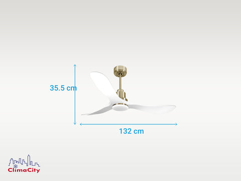 Ventilador de techo Reversible Termostato Dimable Wifi Motor DC Techos Inclinados Mando a Distancia Luz tres tonos Hypersilence Memoria 4