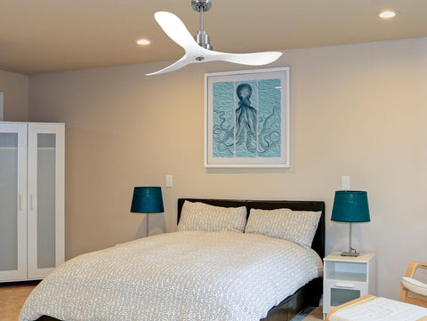 Ventilador de techo Reversible Termostato Dimable Wifi Motor DC Techos Inclinados Mando a Distancia Luz tres tonos Hypersilence Memoria 2