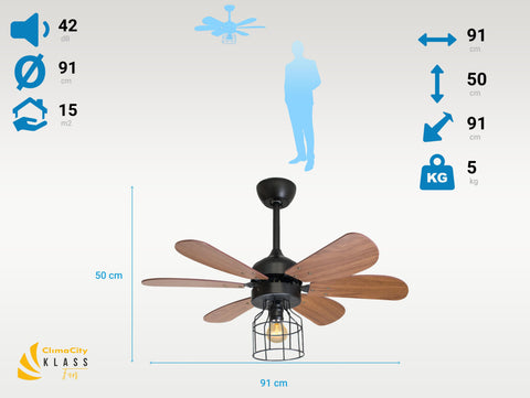 Ventilador de techo DC marrÃ³n con aspas de 91cm y luz para 15m2