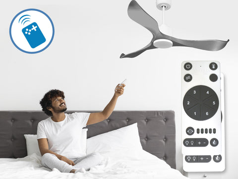 Ventilador de techo Reversible Termostato Wifi Motor DC Techos Inclinados Mando a Distancia Memoria 5