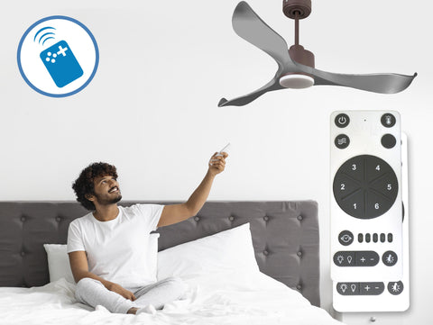 Ventilador de techo Reversible Termostato Dimable Wifi Motor DC Techos Inclinados Mando a Distancia Luz tres tonos Memoria 5