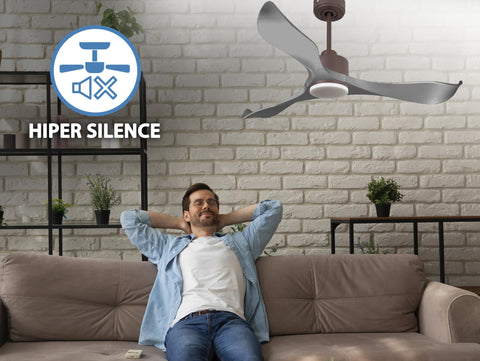 Ventilador de techo Reversible Termostato Dimable Wifi Motor DC Techos Inclinados Mando a Distancia Luz tres tonos Memoria 3