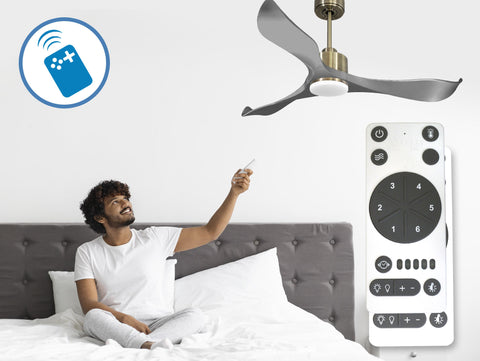 Ventilador de techo Reversible Termostato Dimable Wifi Motor DC Techos Inclinados Mando a Distancia Luz tres tonos Memoria 4
