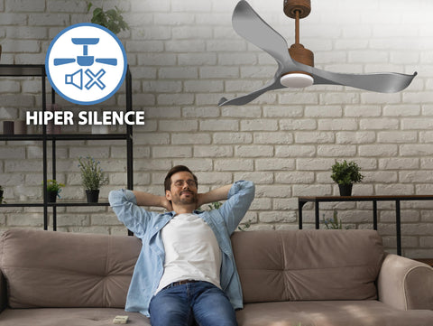 Ventilador de techo Reversible Termostato Dimable Wifi Motor DC Techos Inclinados Mando a Distancia Luz tres tonos Memoria 3