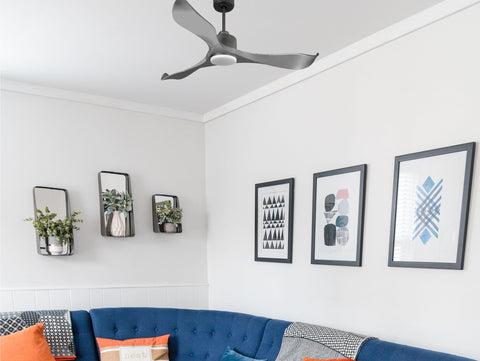 Ventilador de techo Reversible Termostato Dimable Wifi Motor DC Techos Inclinados Mando a Distancia Luz tres tonos Memoria 5