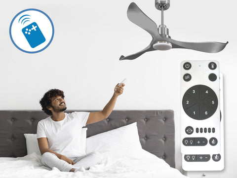 Ventilador de techo Reversible Termostato Dimable Wifi Motor DC Techos Inclinados Mando a Distancia Luz tres tonos Memoria 7