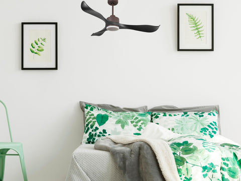 Ventilador de techo Reversible Termostato Dimable Wifi Motor DC Techos Inclinados Mando a Distancia Luz tres tonos Adaptador 2/3 Aspas Hypersilence Memoria 7