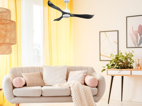 Ventilador de techo Reversible Termostato Dimable Wifi Motor DC Techos Inclinados Mando a Distancia Luz tres tonos Adaptador 2/3 Aspas Hypersilence Memoria 7