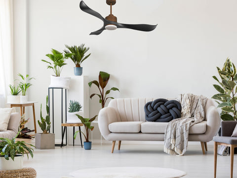 Ventilador de techo Reversible Termostato Dimable Wifi Motor DC Techos Inclinados Mando a Distancia Luz tres tonos Adaptador 2/3 Aspas Hypersilence Memoria 7