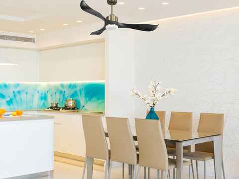 Ventilador de techo Reversible Termostato Dimable Wifi Motor DC Techos Inclinados Mando a Distancia Luz tres tonos Adaptador 2/3 Aspas Hypersilence Memoria 7