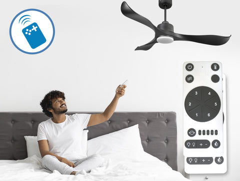 Ventilador de techo Reversible Termostato Dimable Wifi Motor DC Techos Inclinados Mando a Distancia Luz tres tonos Adaptador 2/3 Aspas Hypersilence Memoria 5