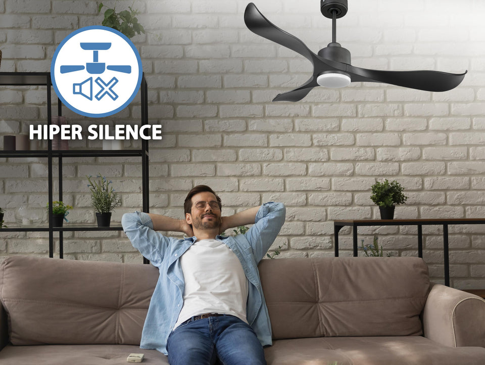 Ventilador de techo Reversible Termostato Dimable Wifi Motor DC Techos Inclinados Mando a Distancia Luz tres tonos Adaptador 2/3 Aspas Hypersilence Memoria 2