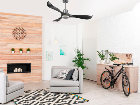 Ventilador de techo Reversible Termostato Dimable Wifi Motor DC Techos Inclinados Mando a Distancia Luz tres tonos Adaptador 2/3 Aspas Hypersilence Memoria 7