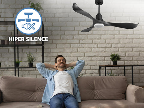 Ventilador de techo Reversible Termostato Dimable Wifi Motor DC Techos Inclinados Mando a Distancia Luz tres tonos Adaptador 2/3 Aspas Hypersilence Memoria 7